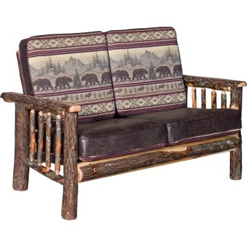 Hickory Log Loveseat--Bear Mountain seat back, Colt Coffee seat cushion