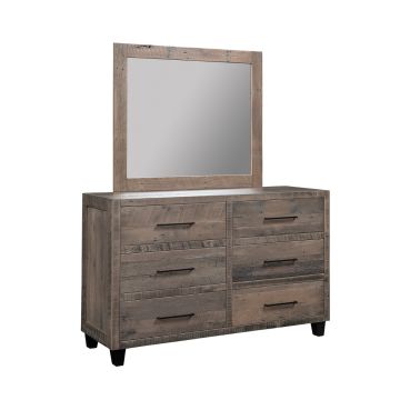 Marlow Modern Rustic 6 Drawer Barn Wood Dresser - Glazed Ol' Yeller Finish - Added Mirror