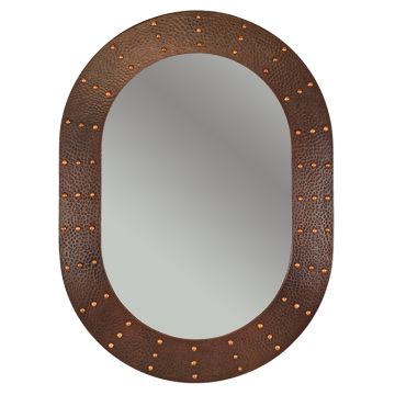 35″ Hand Hammered Oval Copper Mirror with Hand Forged Rivets