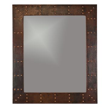 36″ Hand Hammered Rectangle Copper Mirror with Hand Forged Rivets