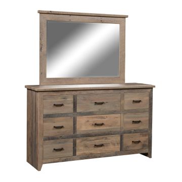 Midland Modern Rustic 9 Drawer Barn Wood Dresser - Ol' Yeller Finish - Optional Mirror
