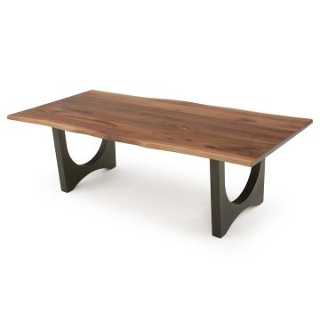 Modern Double Arch Natural Wood Dining Table - Live Edge Black Walnut Table Top - Natural Clear Finish