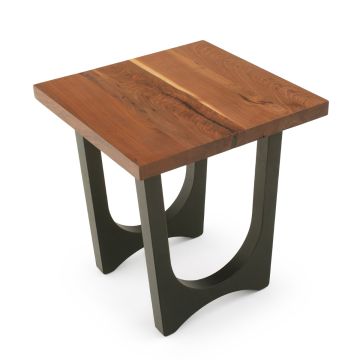Modern Double Arch Natural Wood End Table - Black Walnut - Flat Edge