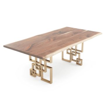 Modern Geometric Natural Wood Live Edge Writing Desk - Black Walnut Desk Top - Gold Steel Base