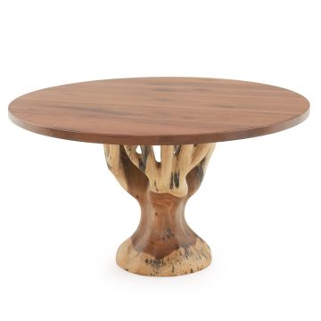 Modern Rustic Tree Base Round Dining Table - Black Walnut Table Top