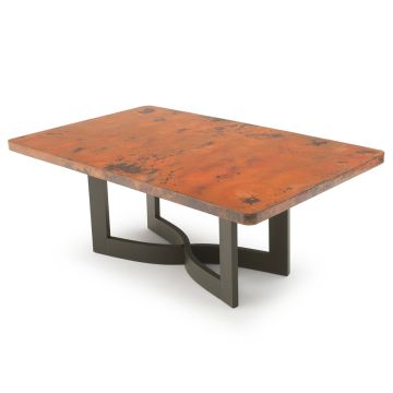Modern Wavy X Hammered Copper Dining Table