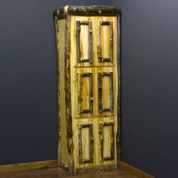 Beaver Creek Aspen Log Linen Closet--30" width, Double Door, Clear finish, Dark Aspen accent logs, Standard character