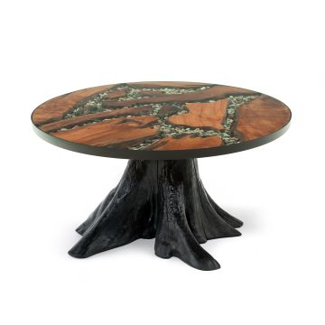 A River Runs Through It Dining Table - Cedar Stump Base - Ebony Lacquer Finish - Glass Top Not Included