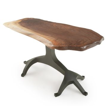 Tree of Life Natural Wood Live Edge Sofa Table - Slab Style - Black Steel Table Base