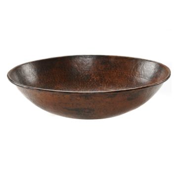 Hammered Copper Oval Wire Rimmed Vessel Sink Front View