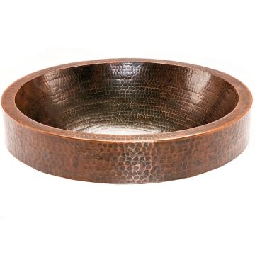 Hammered Copper Compact Oval Skirted Vessel Sink Side View