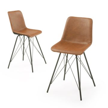 Vogue Upholstered Leather Stool - Saddle Brown Leather