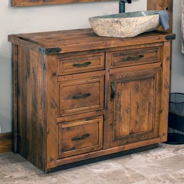 Timber Haven Rustic Barnwood Vanity - 36" - Sink Right - Antique Barnwood Finish - Free Standing