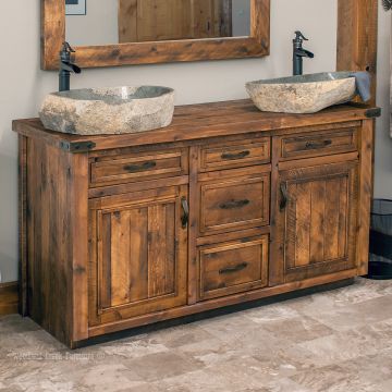 Timber Haven Rustic Barnwood Vanity - 72" - Double Sink - Antique Barnwood Finish