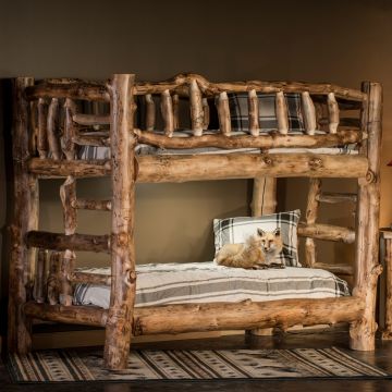 Aspen Deluxe Log Bunk Bed--Twin over Twin, Clear finish, Light aspen, Standard logs