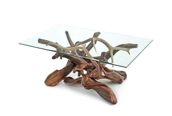 Log Coffee Table with Real Antler Accents
