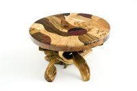 Artistic Mosaic Burl Wood Coffee Table with Juniper Base
