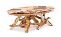 Artistic Mosaic Burl Wood Coffee Table with Juniper Base