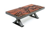 A River Runs Through It Unique Coffee Table--Metal base, Redwood top