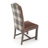 Bristol Tartan Dining Chair - Burnt Umber Cypress Leather & Charcoal Plaid Fabric Back