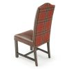 Bristol Tartan Dining Chair - Burnt Umber Cypress Leather & Red Plaid Fabric Back