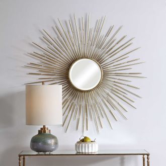 Golden Rays Round Mirror