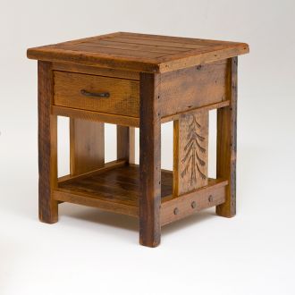 Barnwood Carved Pine Tree Square End Table