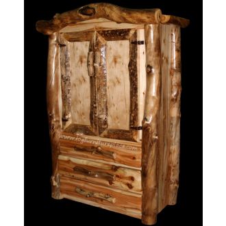 Aspen Lodge Log Armoire--Flat drawer fronts