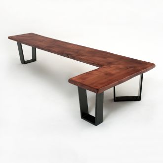 Natural Wood Bench with Metal Base