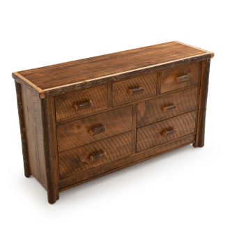 River Rustic Barnwood and Hickory 7 Drawer Dresser, Shown in Antique Barnwood Finish with Hickory Log Handles. 