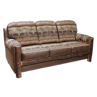 Beartooth Hickory Mountain Comfort Upholstered Sofa - Dakota Peat Accent Upholstery & Bear Run Burgundy Main Upholstery