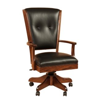 Berkshire Manor Upholstered Office Chair - Black Leather Upholstery - Kevco Chair Base - Standard Casters
