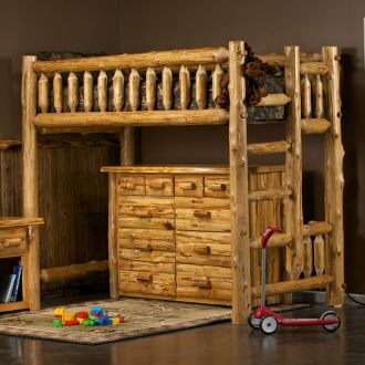 Cedar Lake Log Loft Bed--Twin, Honey finish