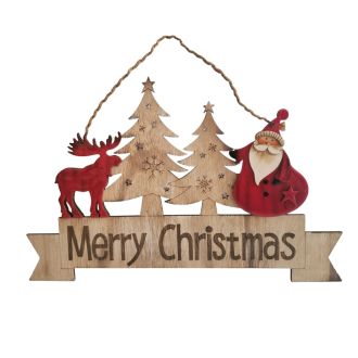 Wooden Christmas Sign with Santa & Moose