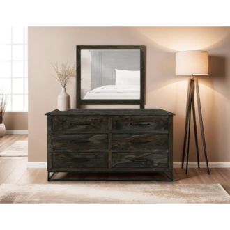 Dark Teak 6 Drawer Dresser - Shown with Optional Dresser Mirror