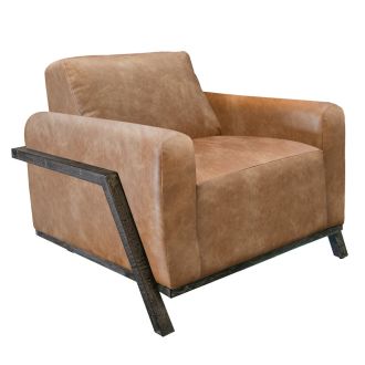 Fika Modern Upholstered Natural Wood Lounge Chair - Shown in Cognac Upholstery