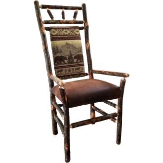 Rustic Hickory High Back Upholstered Arm Chair