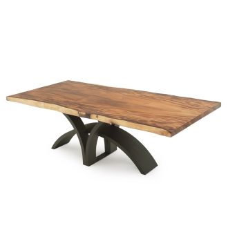 Bow & Arrow Natural Wood Dining Table - Live Edge Asian Walnut Table Top - Natural Clear Finish - Ebony Base