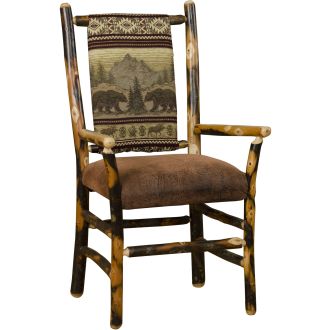 Rustic Hickory Low Back Upholstered Arm Chair