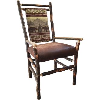 Rustic Hickory Medium Back Upholstered Arm Chair