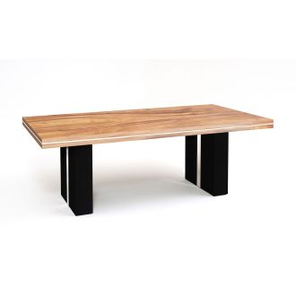 Rustic Urban Strip Dining Table - Asian Walnut Top & Ebony Base - Polished Stainless Inlay