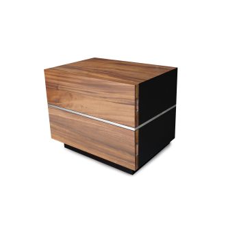 Stainless Steel Accented Asian Walnut Modern Chic Wood Nightstand