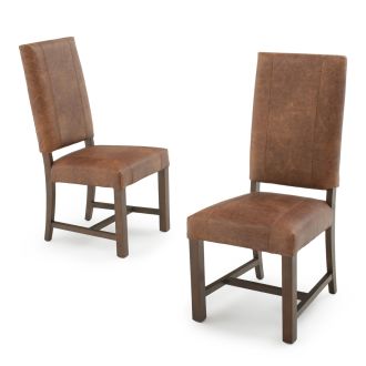 Modern Classic Upholstered Dining Chair - Bomber Jacket Brown Leather & Brown Frame