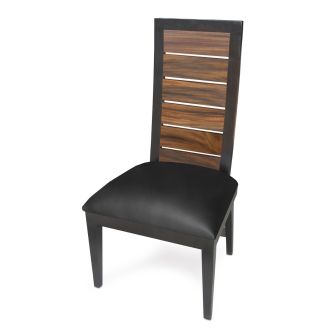 Modern Rustic Virginia Side Dining Chair - Black Leather Cushion
