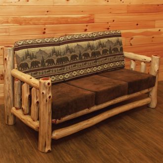 Rust Valley Red Cedar Log Sante Fe Sofa w/ Bear Run backrest & Palomino Tobacco seat cushions 