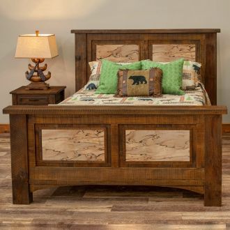 River Rustic Barnwood Maple Panel Bed - Antique Barnwood Finish - Spalted Maple Panels