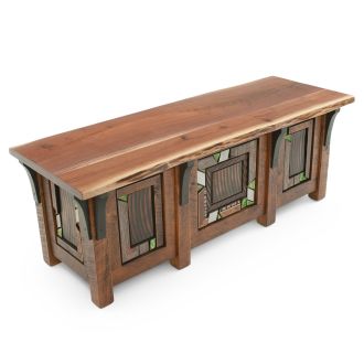 Rustic Mosaic Live Edge Walnut Executive Barnwood Desk - Jade Mosaic - Ebony Corbels - Barnwood Drawer Fronts