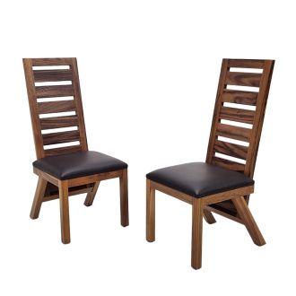 Urban Rustic Golden Walnut Upholstered Ladderback Dining Chairs
