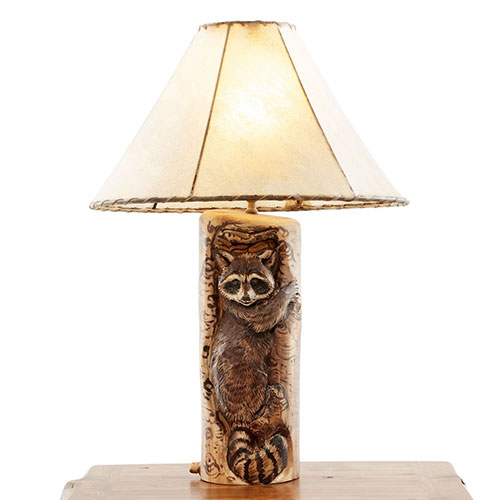 Hand Carved Raccoon Log Table Lamp