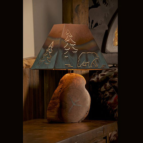 Rustic Copper Shaded Mesquite Log Table Lamp